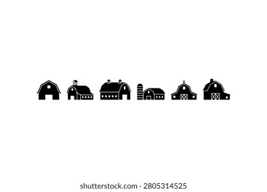 Barn Silhouette Vector Icon Collection Set