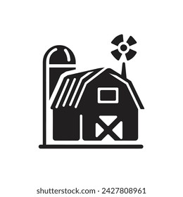 Barn with silo icon, Barn Building Farm Icon