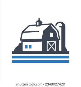 Barn con icono silo en fondo blanco