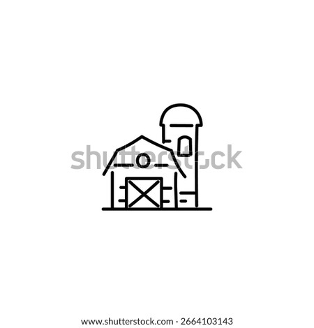 Barn and Silo Line Art Icon – Minimal Hand-Drawn Farm Building Vector