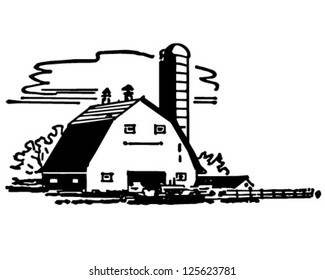 Barn And Silo - Retro Clipart Illustration