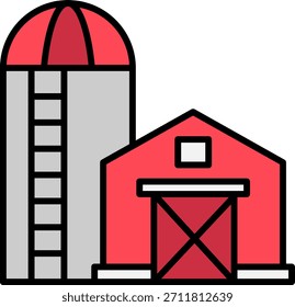 Barn and Silo Vector Icon Illustration