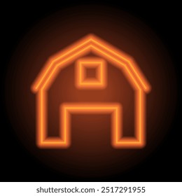 Barn simple icon. Flat design. Orange neon on black background.ai