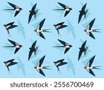 Barn Swallow Bird Flying Poses Cartoon Character Seamless Wallpaper Background