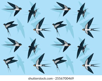 Barn Swallow Bird Flying Poses Cartoon Character Seamless Wallpaper Background