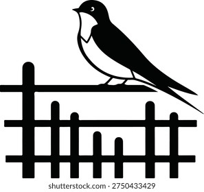 Barn Swallow Bird Silhouette Perching on a Wooden Fence Vector Illustration