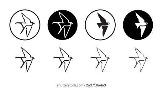 Barn swallow icon Black line art vector logo set