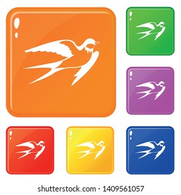 Barn swallow icons set collection vector 6 color isolated on white background