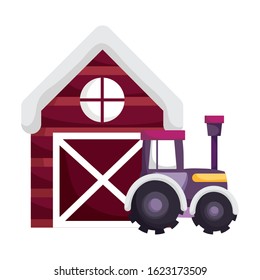 barn tractor farm animal cartoon vector illustration