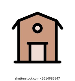 Barn Vector for Farming and Countryside Life. Rustic barn illustration, rural architecture concept, agricultural structure. Filled Line Icon