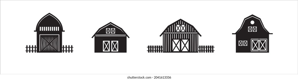 Barn vector illustration set. Farmhouse vector stock illustrations set. Agriculture warehouse graphic design template.