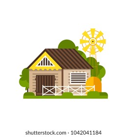 Barn and windmill, countryside construction vector Illustrations on a white background