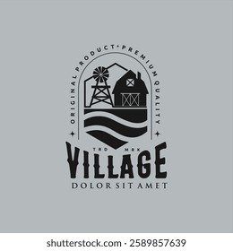 Barn and Windmill Logo Design Vintage Farm Life Badge Emblem