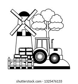 barn windmill tractor bales of hay tree