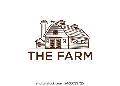 Barn wood farming building logo design vintage style illustration.