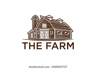 Barn wood farming building logo design vintage style illustration.