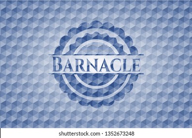Barnacle blue badge with geometric pattern background.