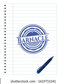 Barnacle emblem drawn with pen. Blue ink. Vector Illustration. Detailed.