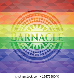 Barnacle emblem on mosaic background with the colors of the LGBT flag