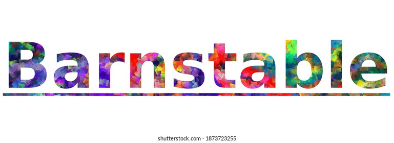 Barnstable. Cartel de texto de tipografía colorida. Vector la palabra diseño estable. Se puede usar para logotipo, tarjeta, afiche, título y título hermoso