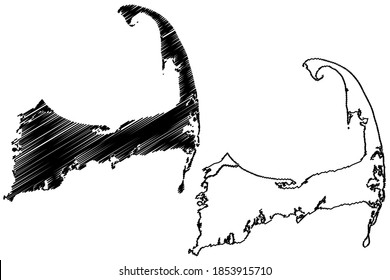 Barnstable County, Commonwealth of Massachusetts (U.S. county, United States of America, USA, U.S., US) map vector illustration, scribble sketch Barnstable map