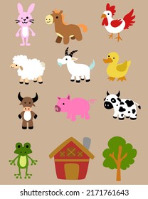 Barnyard Animals Vector, Farm Illustration, Baby Animal Illustration, Pig, Horse, Sheep, Duck, Chicken, Cow