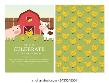 Barnyard Birthday Invitation Template Design with Back Design