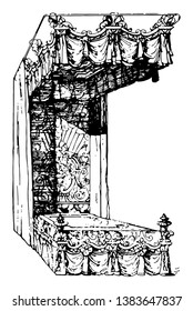 Barocco Bedstead was also called the Parade-bedstead, vintage line drawing or engraving illustration.