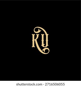 Monograma de diseño de estilo Barock logotipo moderno letra inicial concepto real KU