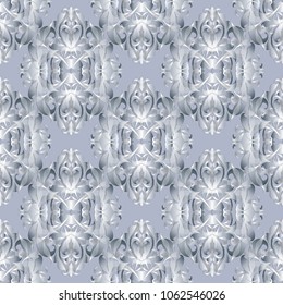 Barogue vintage 3d seamless pattern. Vector floral light background. Surface flowers, leaves, swirls, scrolls. Antique damask ornaments in victorian style. Luxury wallpaper. Modern ornate design