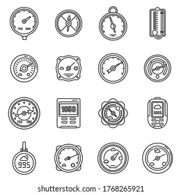 Barometer control icons set. Outline set of barometer control vector icons for web design isolated on white background