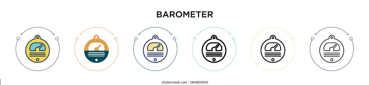Barometer icon in filled, thin line, outline and stroke style. Vector illustration of two colored and black barometer vector icons designs can be used for mobile, ui, web