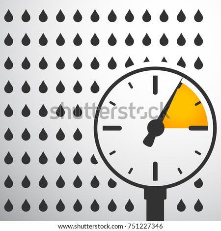 Barometer, pressure gauge with water drops on light background