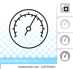 Barometer thin line icon. Outline web sign of meter. Speedometer linear pictogram with different stroke width. Simple vector symbol, transparent background. Barometer editable stroke icon without fill