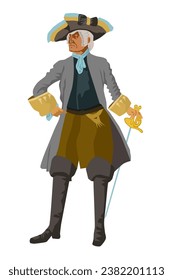 Baron in baroque costume with cord at waist hand-drawn illustration vector white background