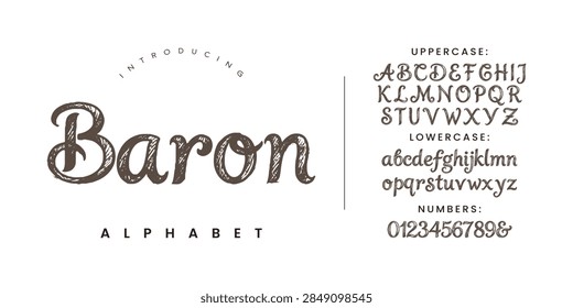 Baron elegant script calligraphic serif font alphabet design vector branding template