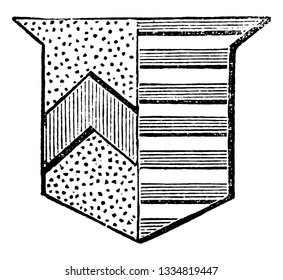 Baron and Femme is in heraldic language said to be parted per pale, vintage line drawing or engraving illustration.
