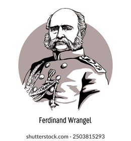 Baron Ferdinand Wrangel was a military and statesman, polar explorer, director of the Russian-American Company, one of the founders of the Russian Geographical Society. Hand-drawn vector illustration