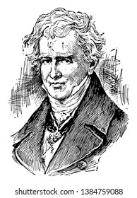 Baron von Humboldt, 1769-1859, he was a Prussian geographer, naturalist, explorer, and influential proponent of romantic philosophy and science, vintage line drawing or engraving illustration