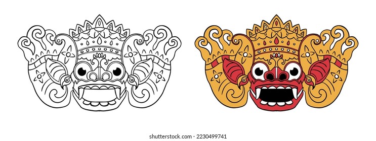 Barong art design illustration vector. Balinese legend character symbol. 