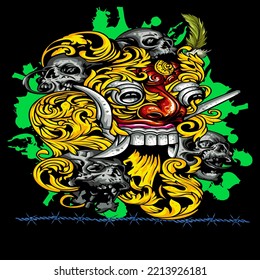Barong Bali With Fire Backgrounds