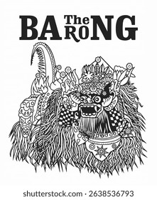 Barong Bali traditional mask illustration – symbol of protection in Balinese mythology, often used in ceremonial dance and cultural art.