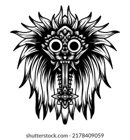 barong bali tribal black and white