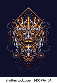 Barong Balinese mask with sacred geometry pattern
