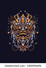 Barong Balinese mask with sacred geometry pattern