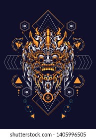 Barong Balinese mask with sacred geometry pattern