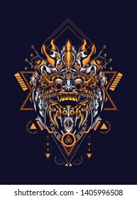 Barong Balinese mask with sacred geometry pattern