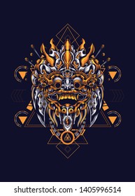 Barong Balinese mask with sacred geometry pattern