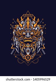 Barong Balinese mask with sacred geometry pattern