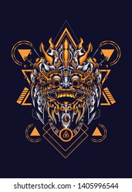 Barong Balinese mask with sacred geometry pattern